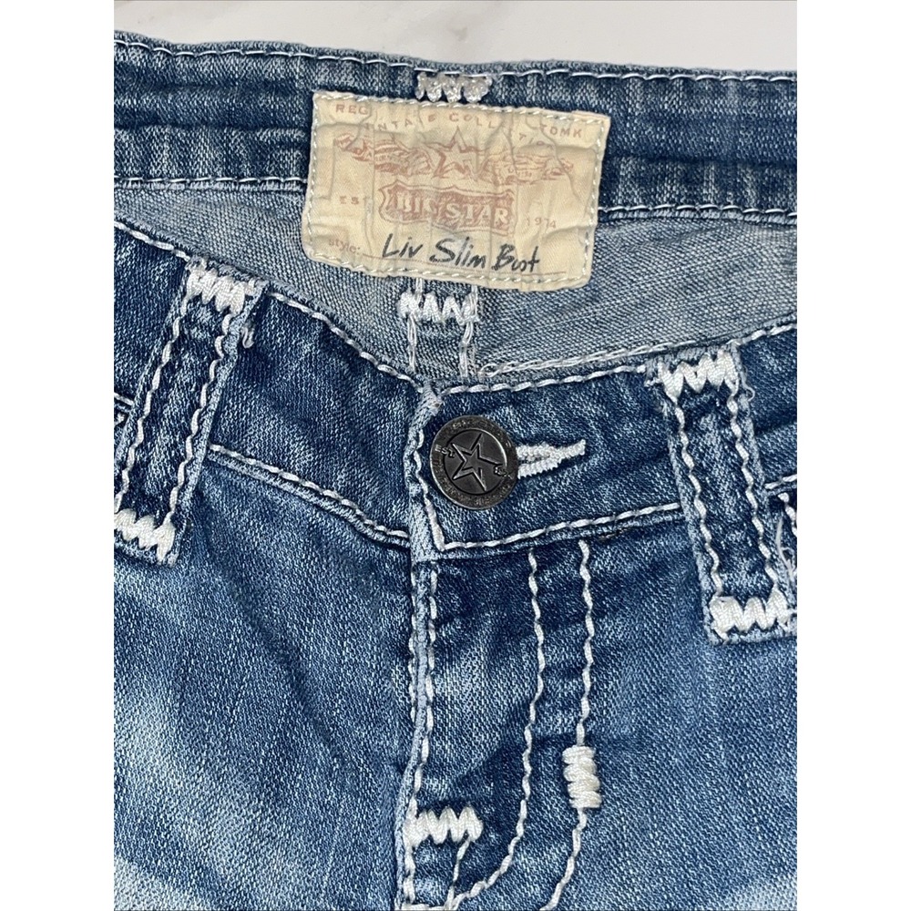 Big Star Liv Slim Bootcut Jeans Women's 27R Whiskered Vintage Denim Blue - Picture 8 of 16